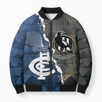 Carlton Collingwood Football Personalised Bomber Puffer Jacket Blues Magpies Together Dynamic Style