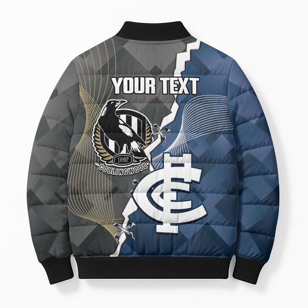 Carlton Collingwood Football Personalised Bomber Puffer Jacket Blues Magpies Together Dynamic Style