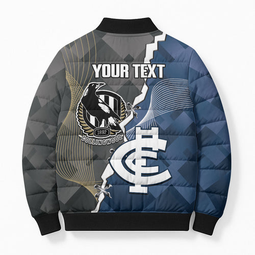 Carlton Collingwood Football Personalised Bomber Puffer Jacket Blues Magpies Together Dynamic Style