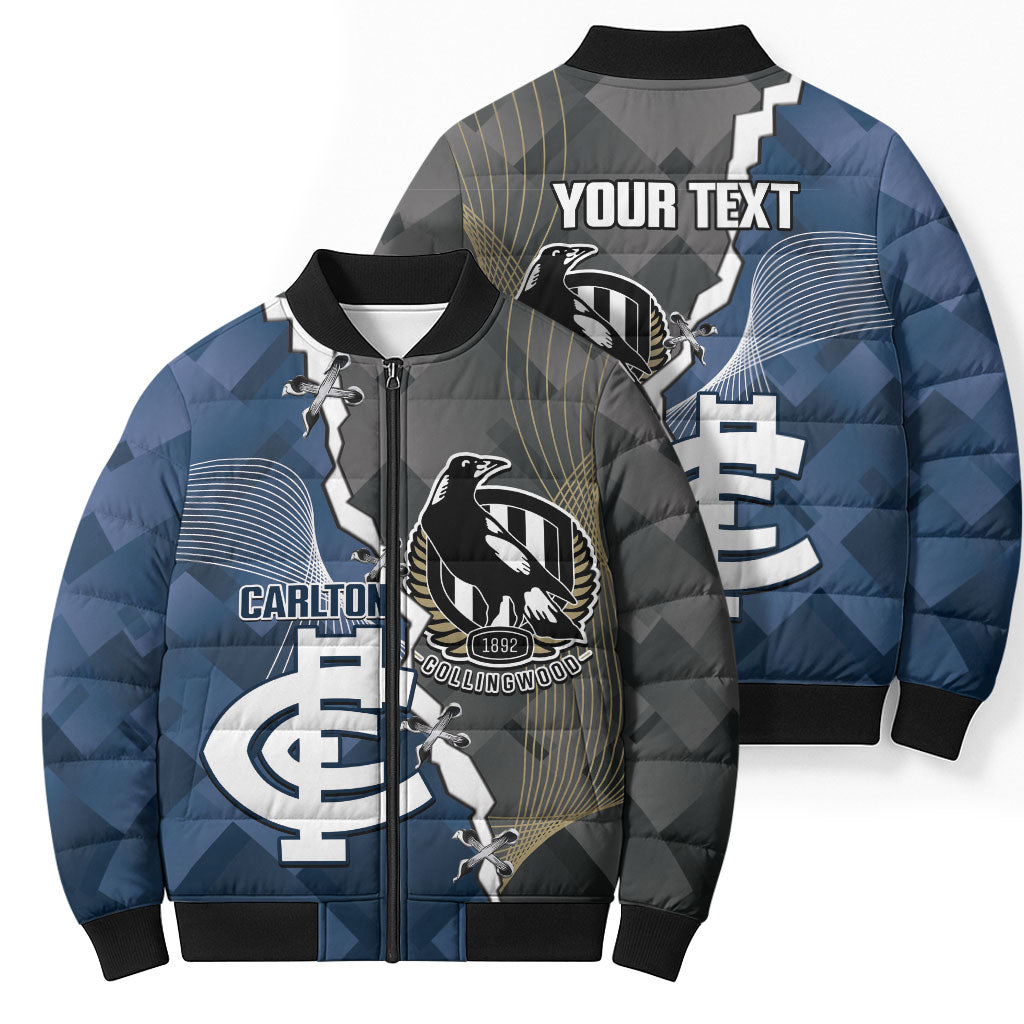 Carlton Collingwood Football Personalised Bomber Puffer Jacket Blues Magpies Together Dynamic Style