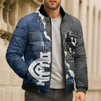 Carlton Collingwood Football Personalised Bomber Puffer Jacket Blues Magpies Together Dynamic Style