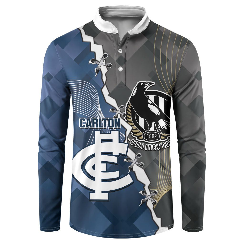 Carlton Collingwood Football Personalised Button Sweatshirt Blues Magpies Together Dynamic Style