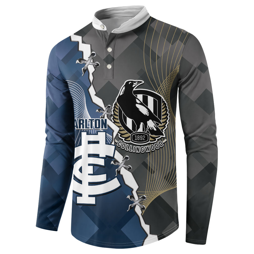 Carlton Collingwood Football Personalised Button Sweatshirt Blues Magpies Together Dynamic Style
