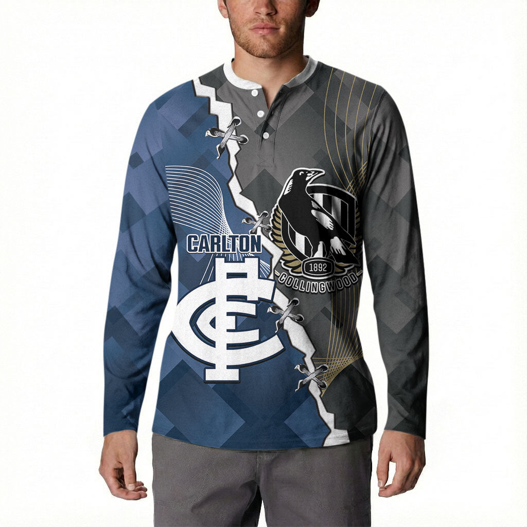 Carlton Collingwood Football Personalised Button Sweatshirt Blues Magpies Together Dynamic Style