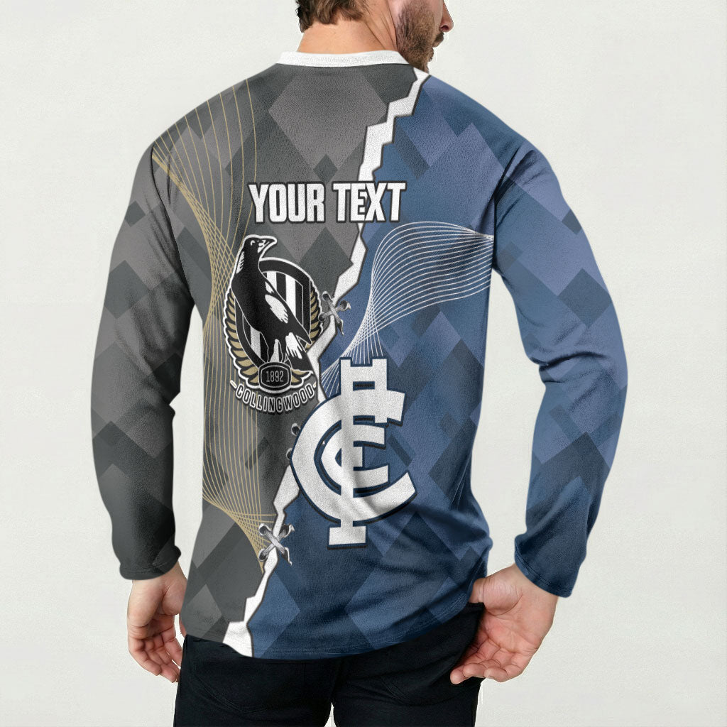 Carlton Collingwood Football Personalised Button Sweatshirt Blues Magpies Together Dynamic Style