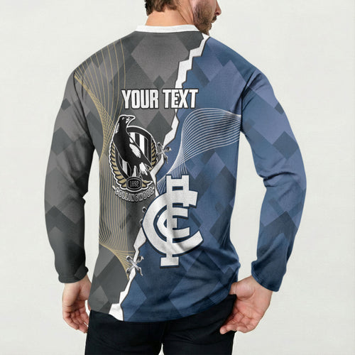 Carlton Collingwood Football Personalised Button Sweatshirt Blues Magpies Together Dynamic Style