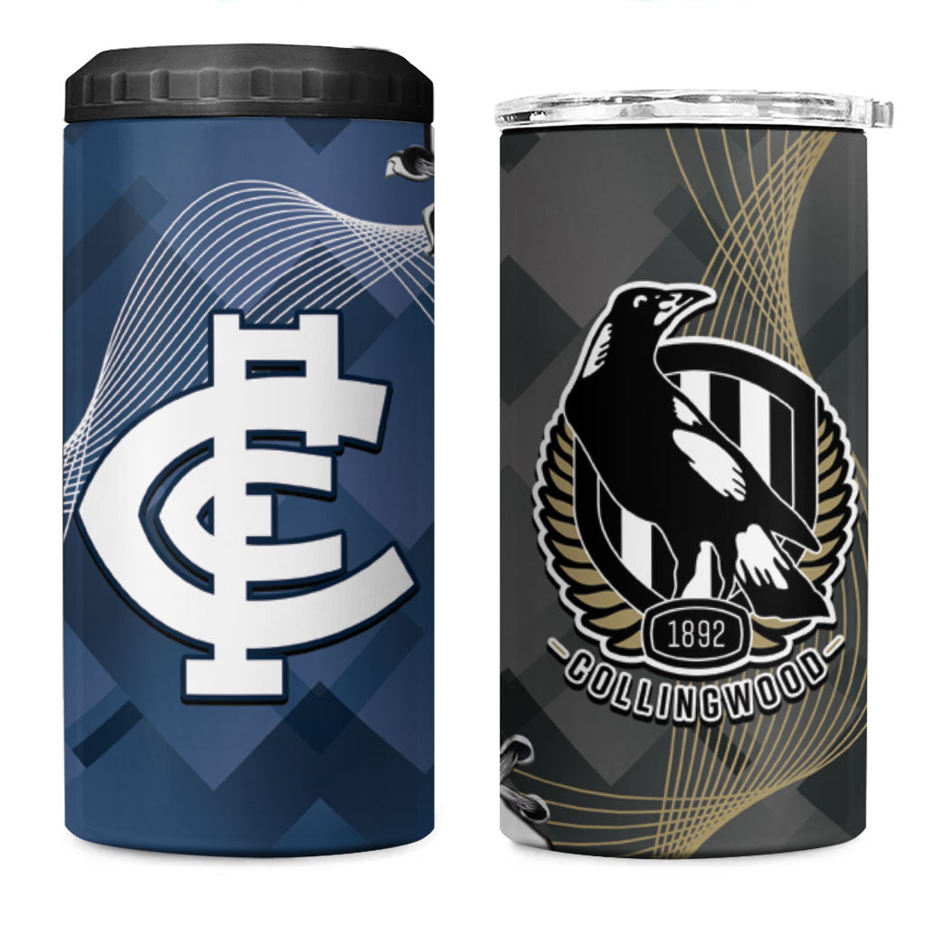 Carlton Collingwood Football Personalised 4 in 1 Can Cooler Tumbler Blues Magpies Together Dynamic Style