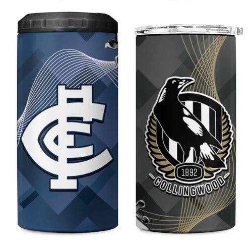 Carlton Collingwood Football Personalised 4 in 1 Can Cooler Tumbler Blues Magpies Together Dynamic Style