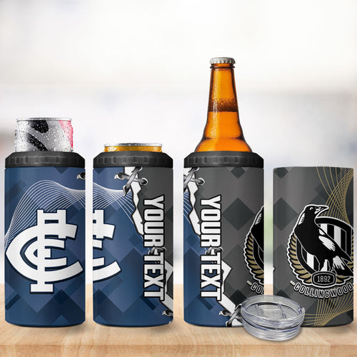 Carlton Collingwood Football Personalised 4 in 1 Can Cooler Tumbler Blues Magpies Together Dynamic Style