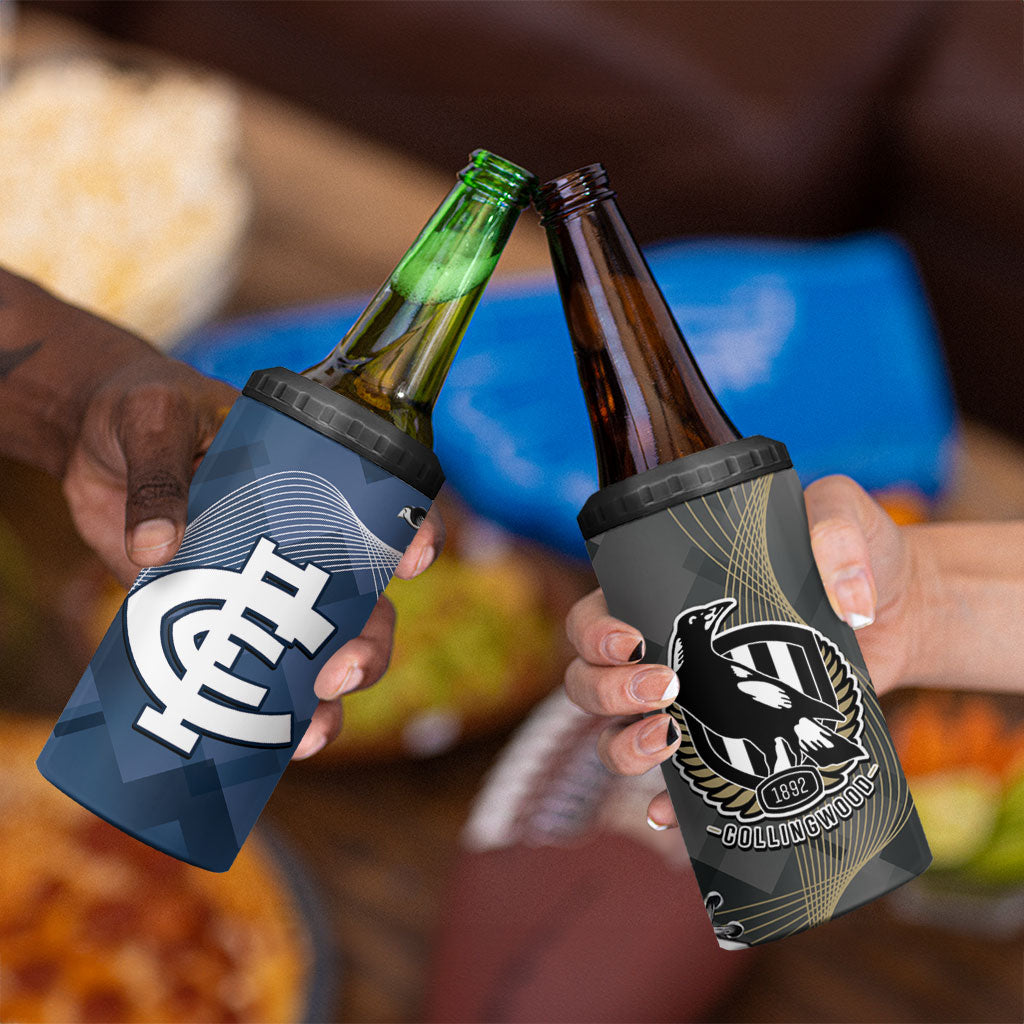 Carlton Collingwood Football Personalised 4 in 1 Can Cooler Tumbler Blues Magpies Together Dynamic Style