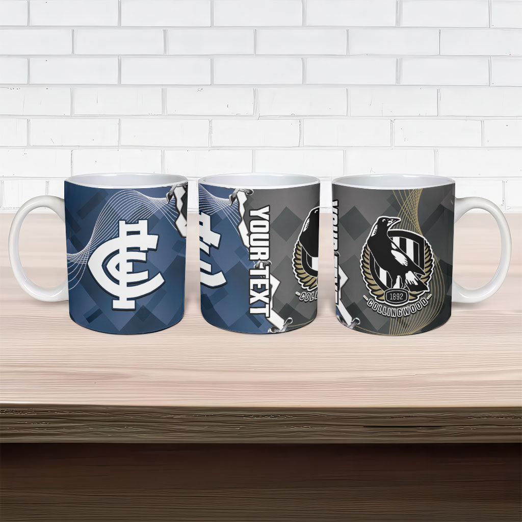Carlton Collingwood Football Personalised Ceramic Mug Blues Magpies Together Dynamic Style