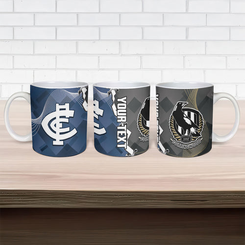 Carlton Collingwood Football Personalised Ceramic Mug Blues Magpies Together Dynamic Style