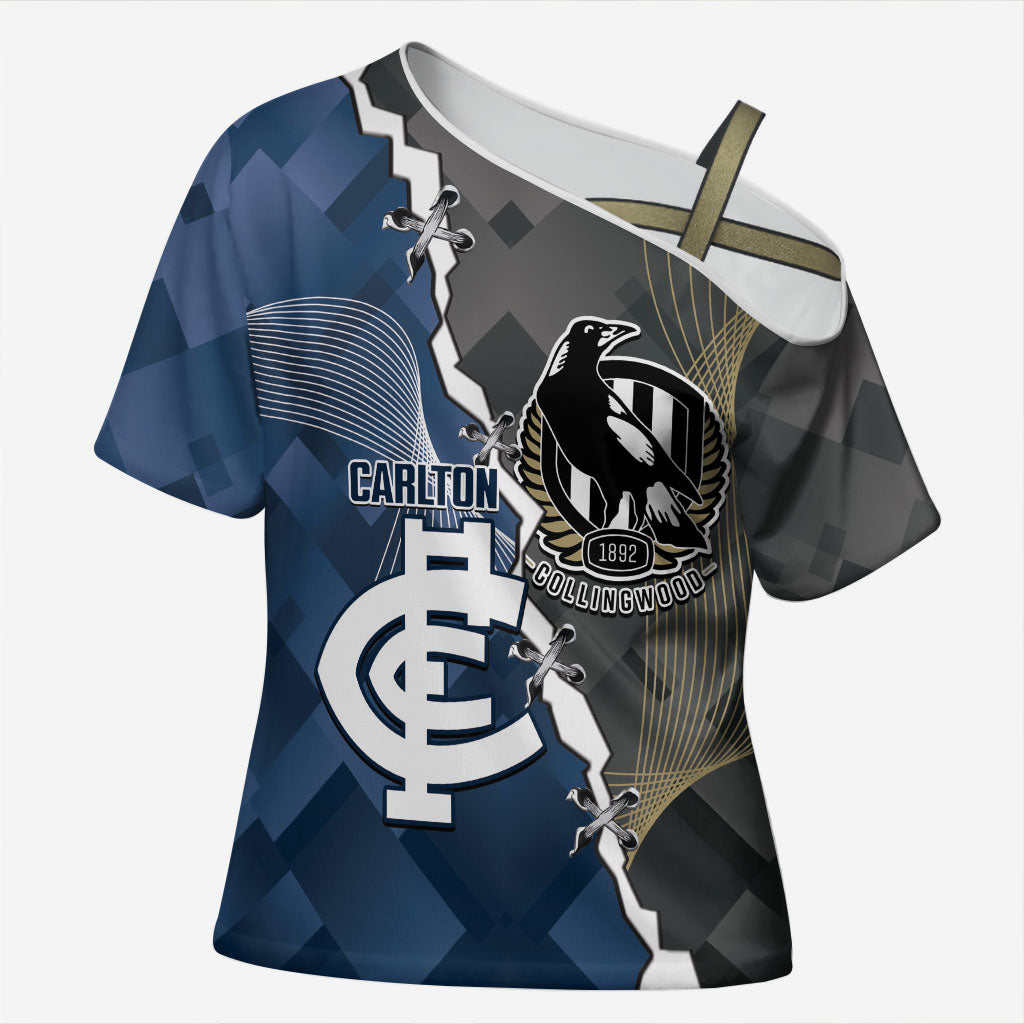Carlton Collingwood Football Personalised Cross Shoulder Shirt Blues Magpies Together Dynamic Style