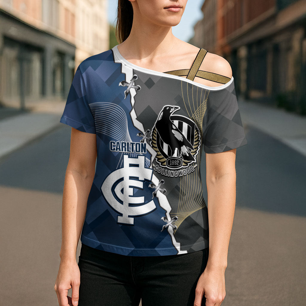 Carlton Collingwood Football Personalised Cross Shoulder Shirt Blues Magpies Together Dynamic Style