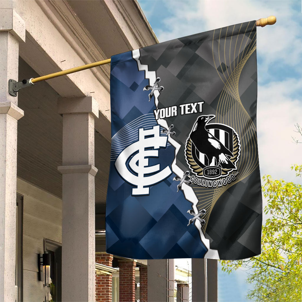 Carlton Collingwood Football Personalised Garden Flag Blues Magpies Together Dynamic Style