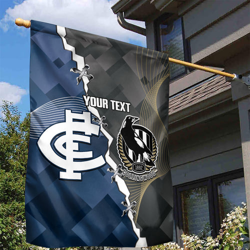 Carlton Collingwood Football Personalised Garden Flag Blues Magpies Together Dynamic Style