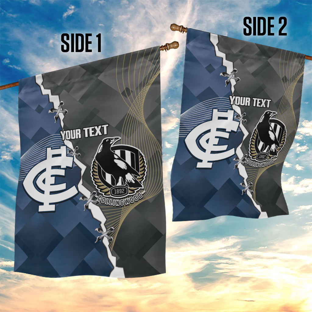 Carlton Collingwood Football Personalised Garden Flag Blues Magpies Together Dynamic Style