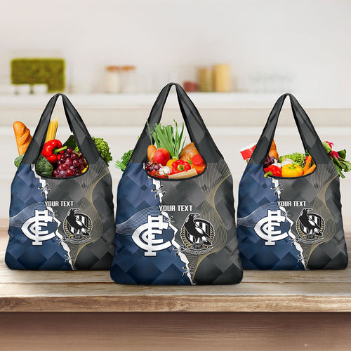 Carlton Collingwood Football Personalised Grocery Bag Blues Magpies Together Dynamic Style