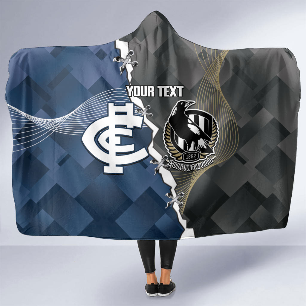 Carlton Collingwood Football Personalised Hooded Blanket Blues Magpies Together Dynamic Style