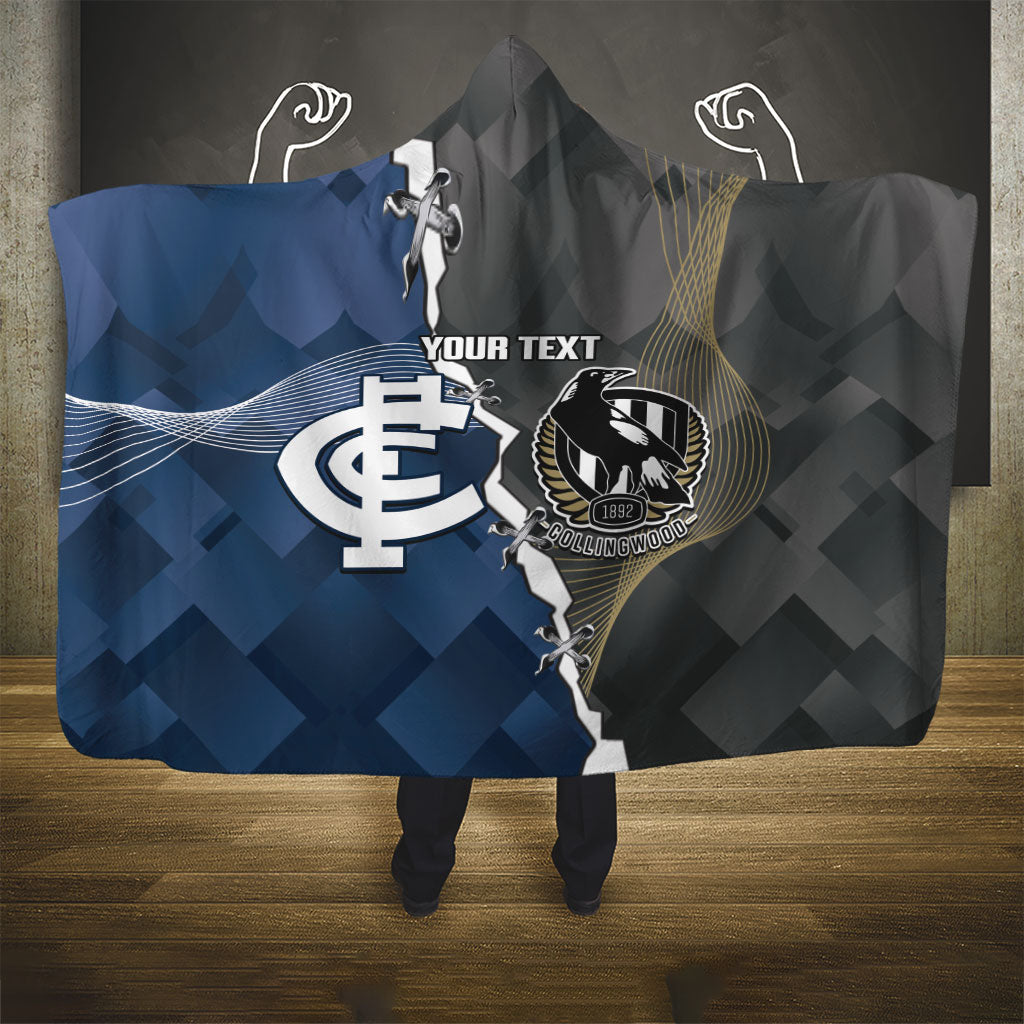 Carlton Collingwood Football Personalised Hooded Blanket Blues Magpies Together Dynamic Style