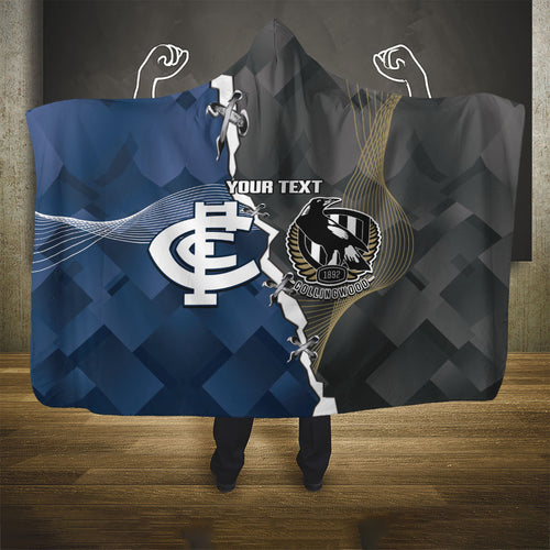 Carlton Collingwood Football Personalised Hooded Blanket Blues Magpies Together Dynamic Style