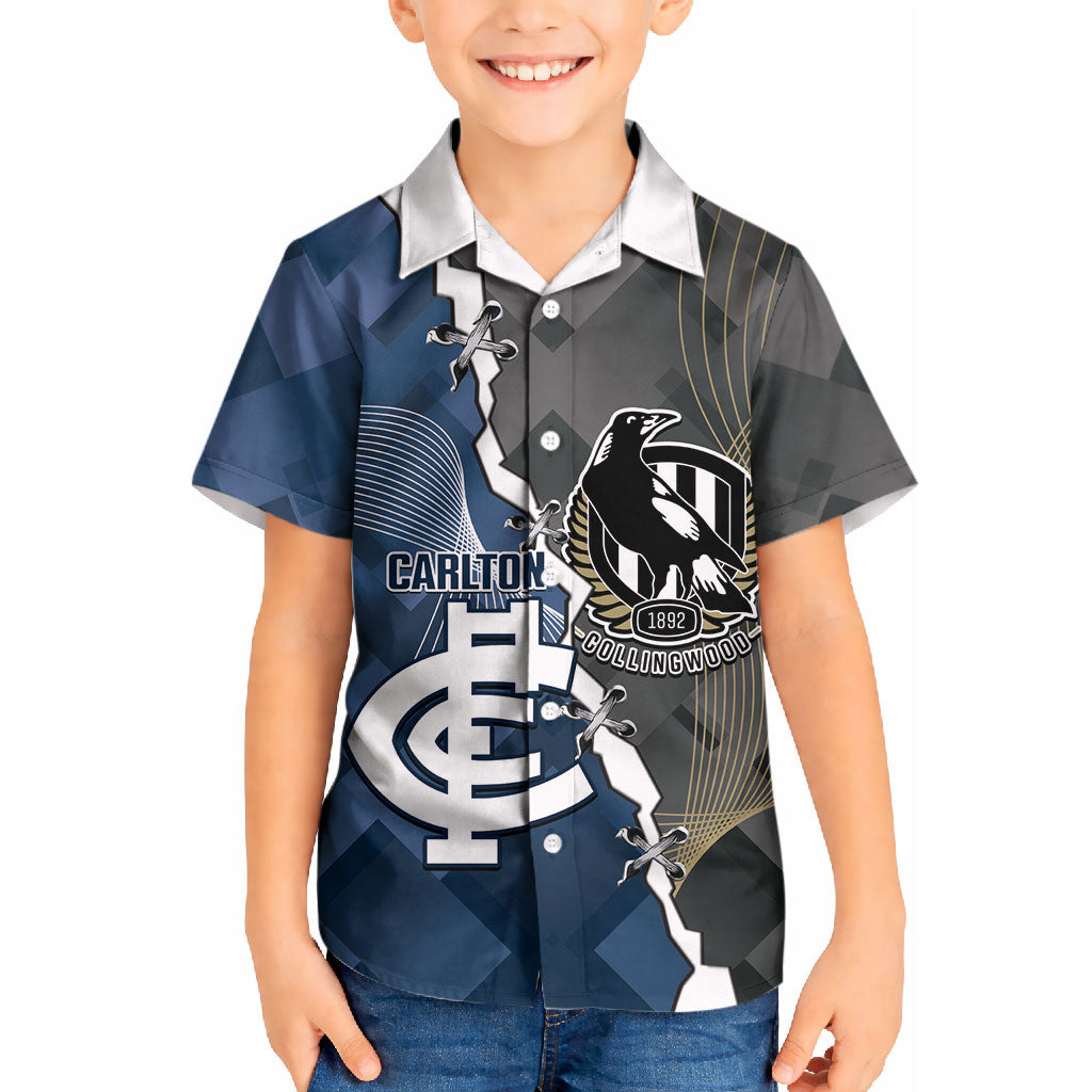 Carlton Collingwood Football Personalised Kid Hawaiian Shirt Blues Magpies Together Dynamic Style