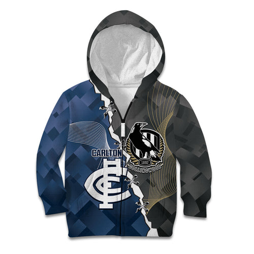 Carlton Collingwood Football Personalised Kid Hoodie Blues Magpies Together Dynamic Style