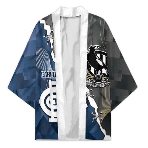 Carlton Collingwood Football Personalised Kimono Blues Magpies Together Dynamic Style