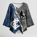 Carlton Collingwood Football Personalised Kimono Sleeve Blouse Blues Magpies Together Dynamic Style
