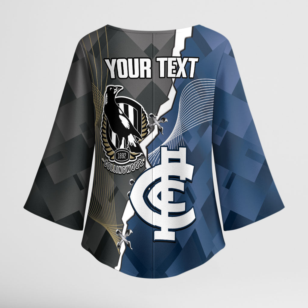Carlton Collingwood Football Personalised Kimono Sleeve Blouse Blues Magpies Together Dynamic Style
