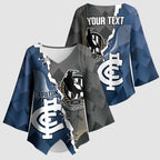 Carlton Collingwood Football Personalised Kimono Sleeve Blouse Blues Magpies Together Dynamic Style