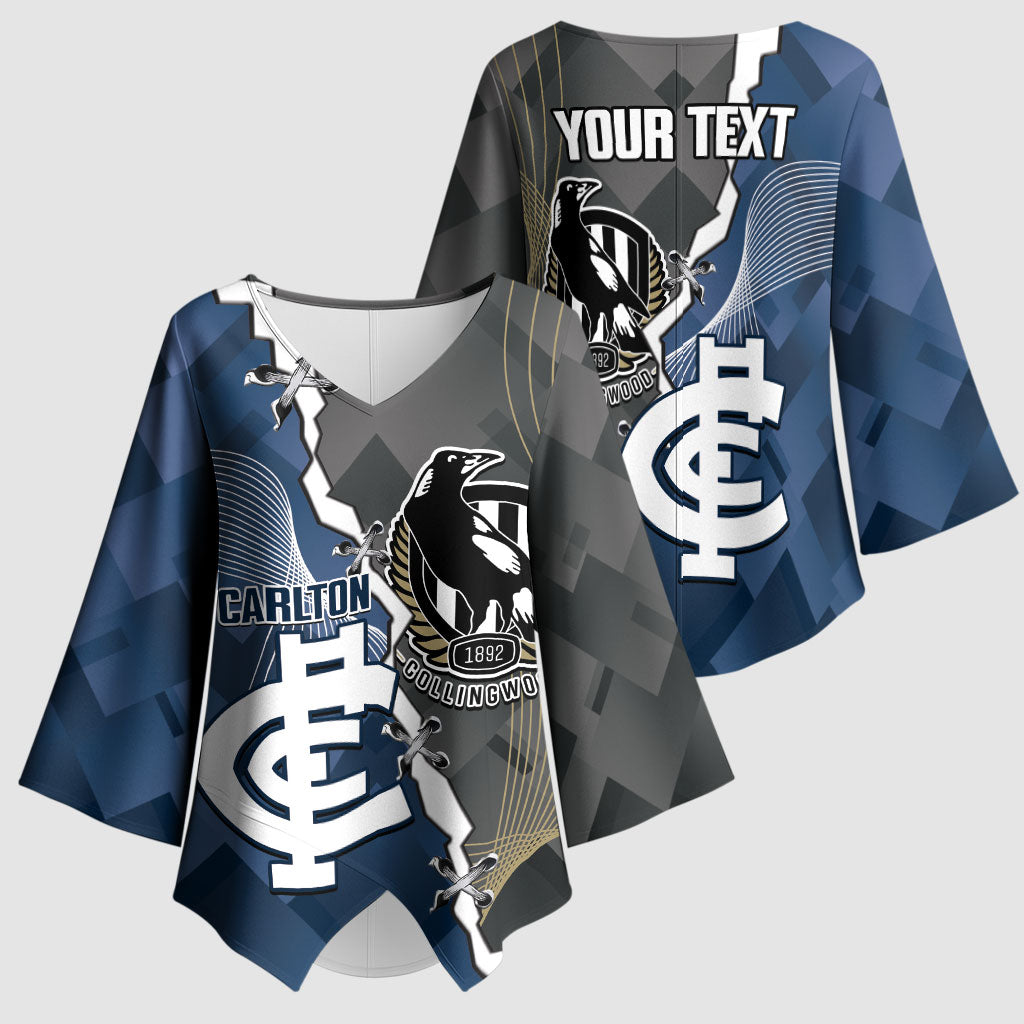 Carlton Collingwood Football Personalised Kimono Sleeve Blouse Blues Magpies Together Dynamic Style
