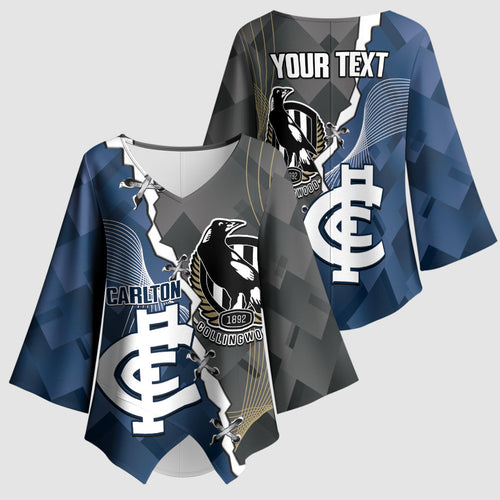 Carlton Collingwood Football Personalised Kimono Sleeve Blouse Blues Magpies Together Dynamic Style