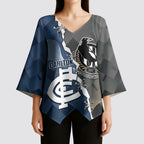 Carlton Collingwood Football Personalised Kimono Sleeve Blouse Blues Magpies Together Dynamic Style