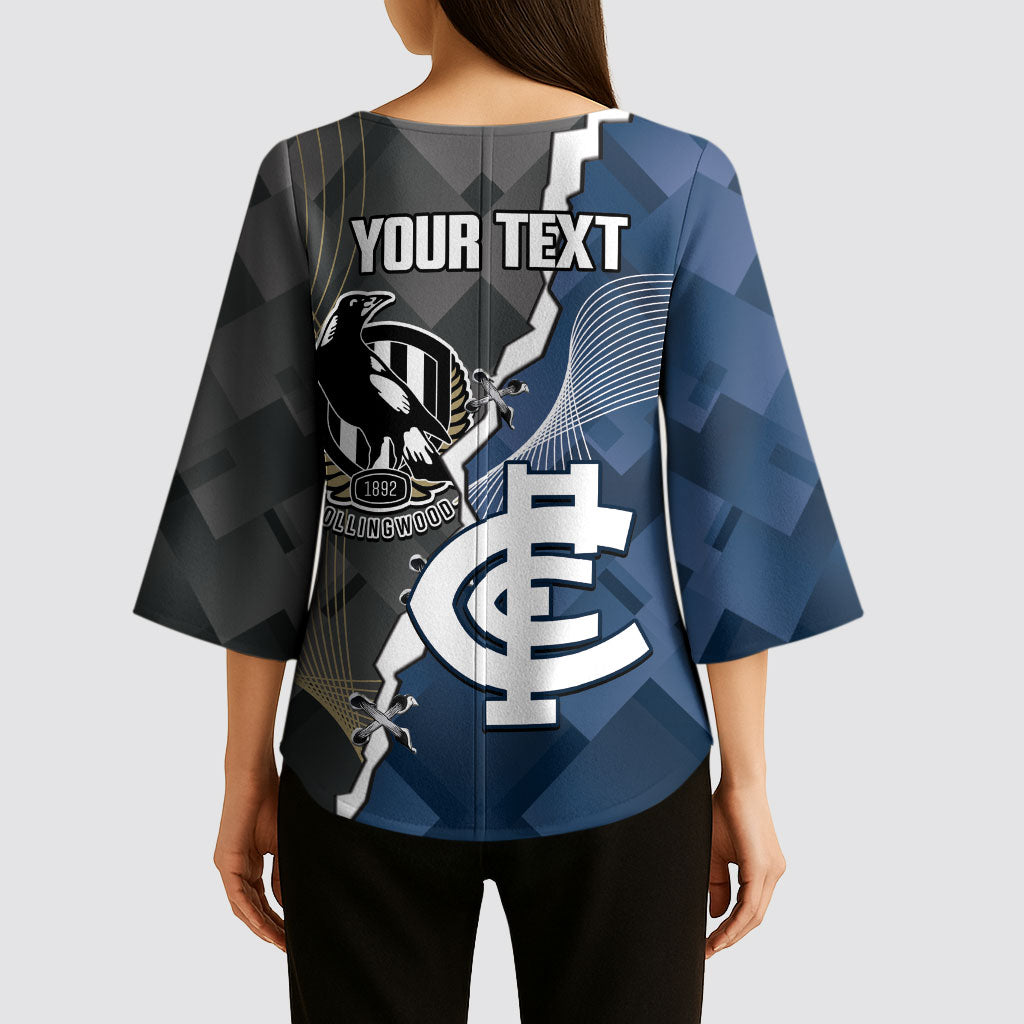 Carlton Collingwood Football Personalised Kimono Sleeve Blouse Blues Magpies Together Dynamic Style