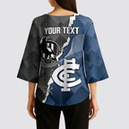 Carlton Collingwood Football Personalised Kimono Sleeve Blouse Blues Magpies Together Dynamic Style