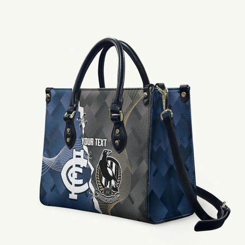 Carlton Collingwood Football Personalised Leather Bag Blues Magpies Together Dynamic Style