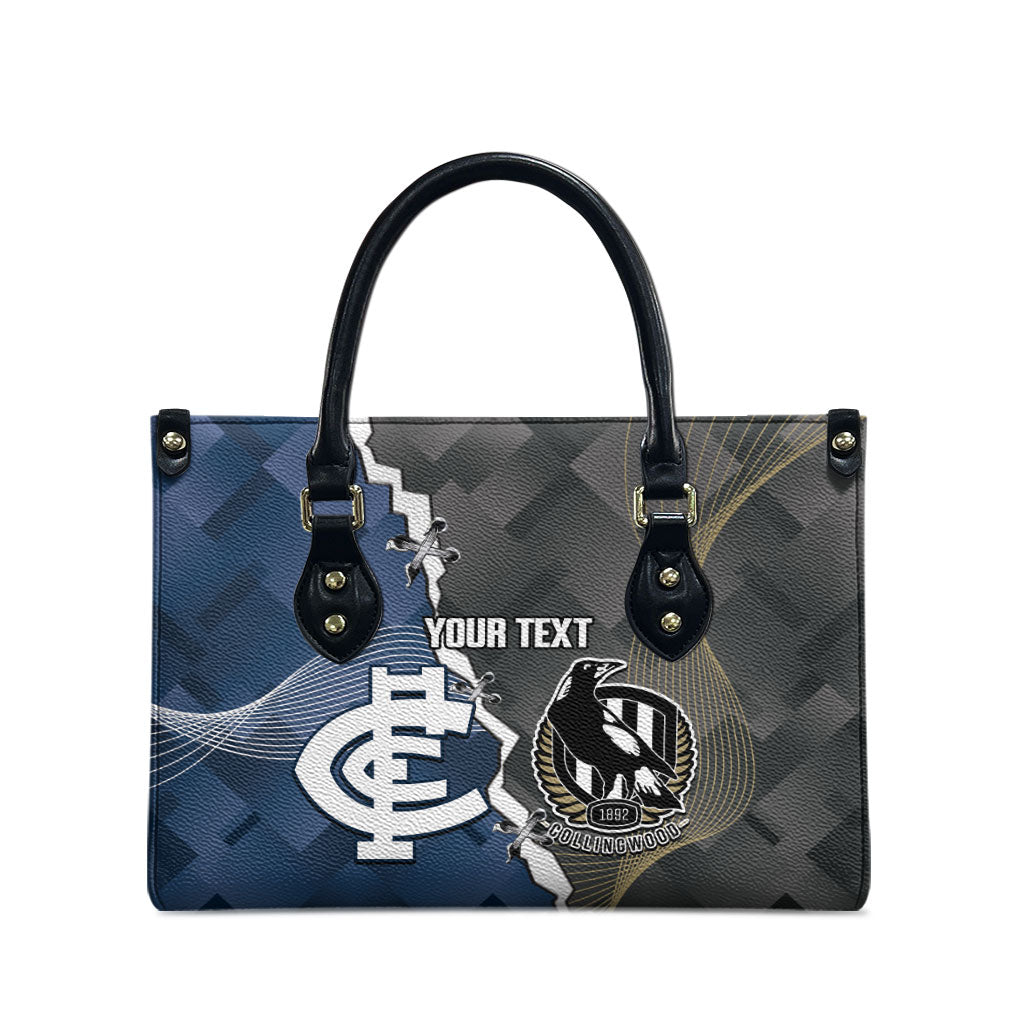 Carlton Collingwood Football Personalised Leather Bag Blues Magpies Together Dynamic Style