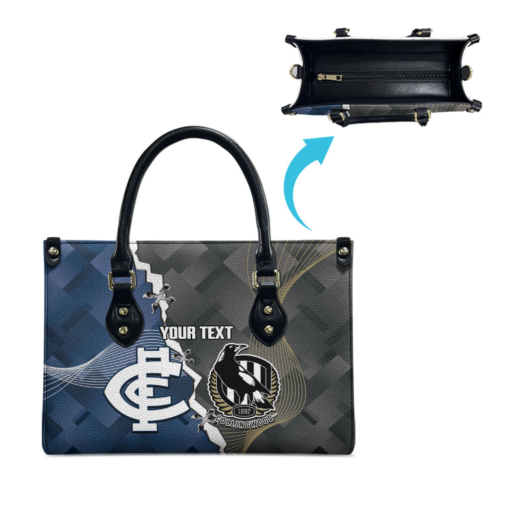 Carlton Collingwood Football Personalised Leather Bag Blues Magpies Together Dynamic Style