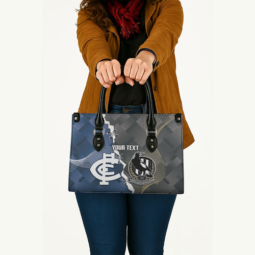 Carlton Collingwood Football Personalised Leather Bag Blues Magpies Together Dynamic Style