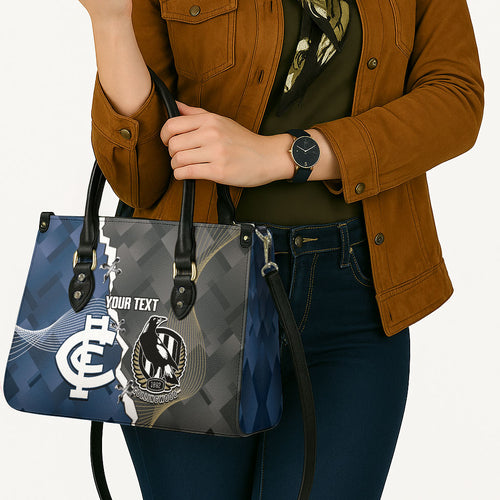 Carlton Collingwood Football Personalised Leather Bag Blues Magpies Together Dynamic Style