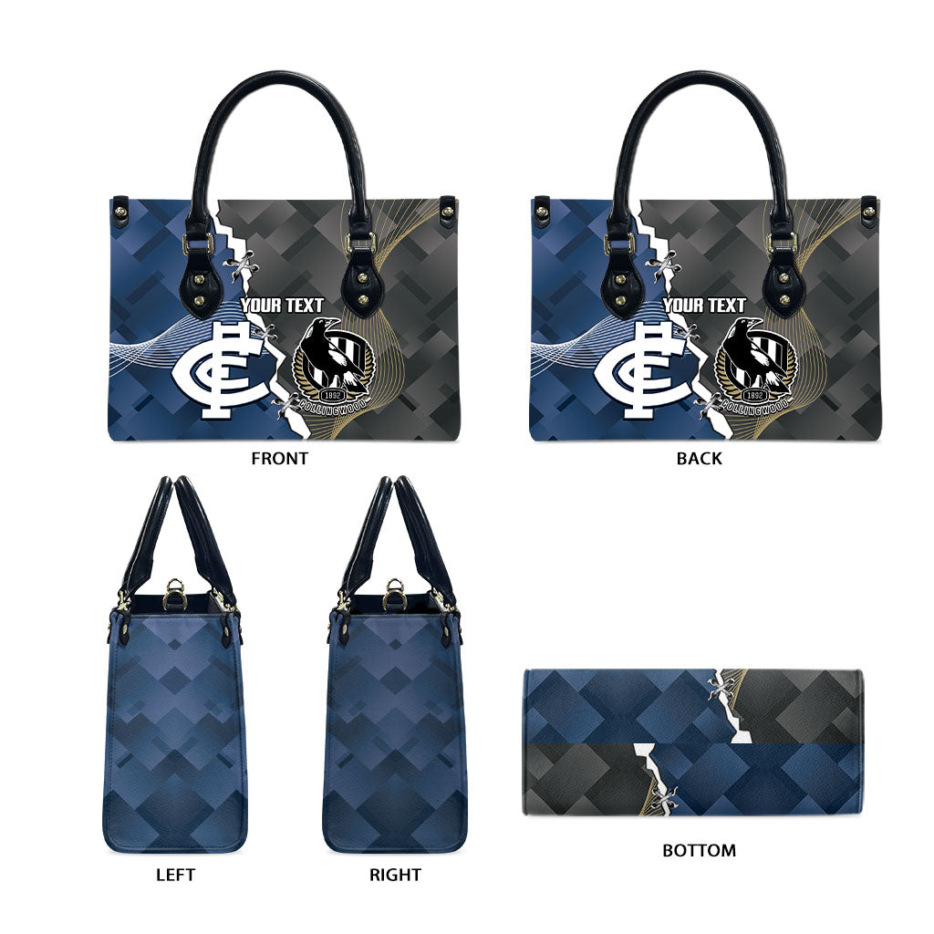 Carlton Collingwood Football Personalised Leather Bag Blues Magpies Together Dynamic Style