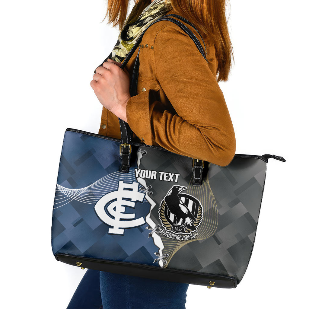 Carlton Collingwood Football Personalised Leather Tote Bag Blues Magpies Together Dynamic Style