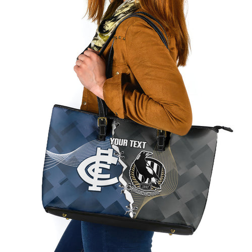 Carlton Collingwood Football Personalised Leather Tote Bag Blues Magpies Together Dynamic Style