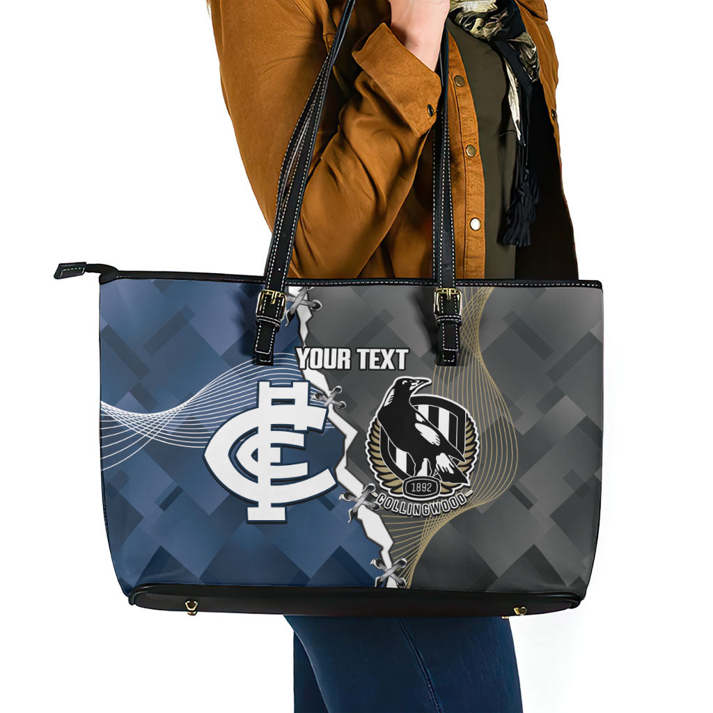 Carlton Collingwood Football Personalised Leather Tote Bag Blues Magpies Together Dynamic Style