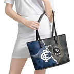 Carlton Collingwood Football Personalised Leather Tote Bag Blues Magpies Together Dynamic Style