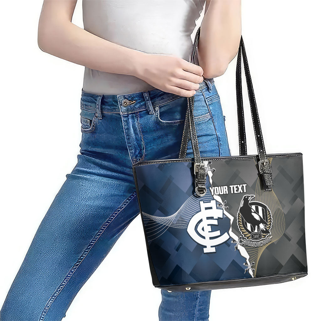 Carlton Collingwood Football Personalised Leather Tote Bag Blues Magpies Together Dynamic Style