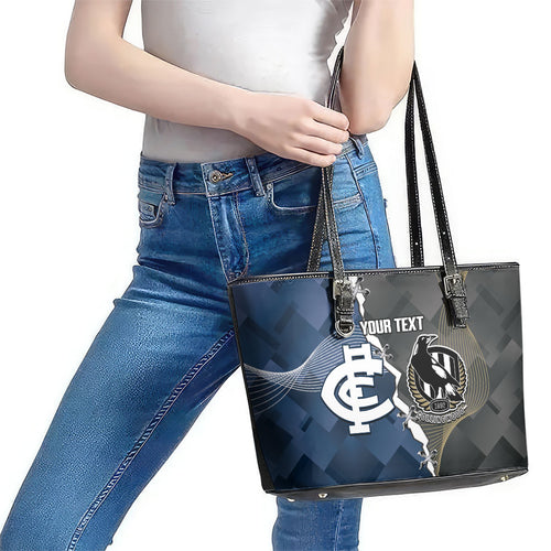 Carlton Collingwood Football Personalised Leather Tote Bag Blues Magpies Together Dynamic Style
