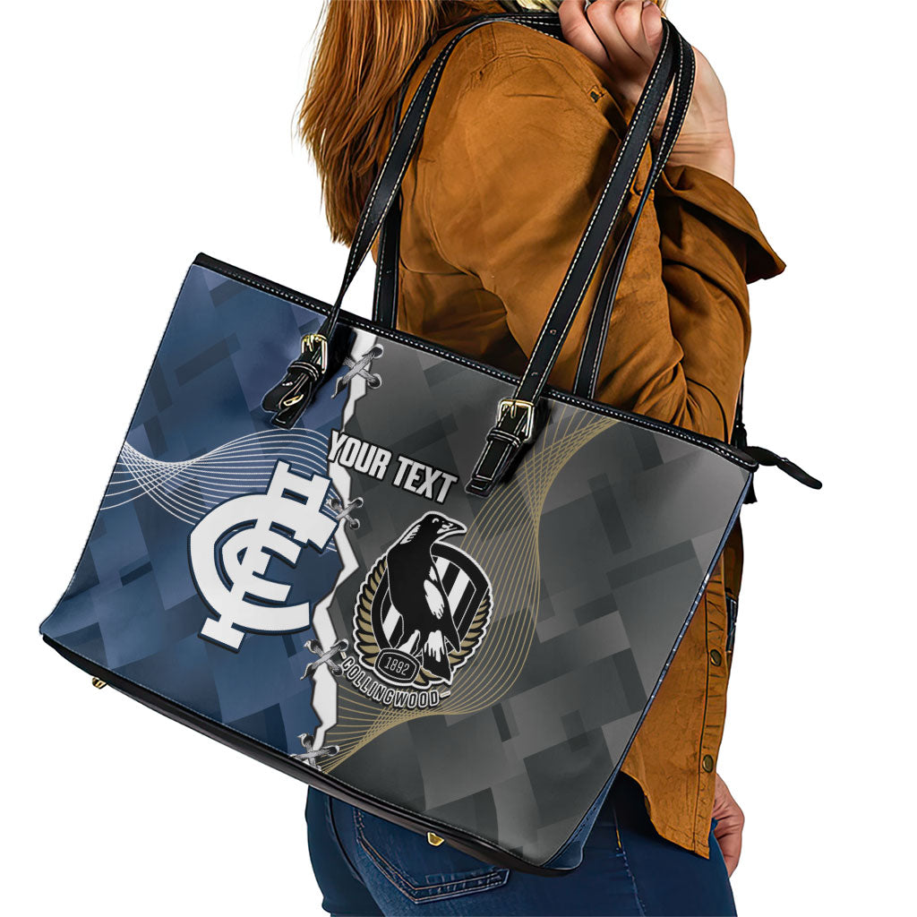 Carlton Collingwood Football Personalised Leather Tote Bag Blues Magpies Together Dynamic Style