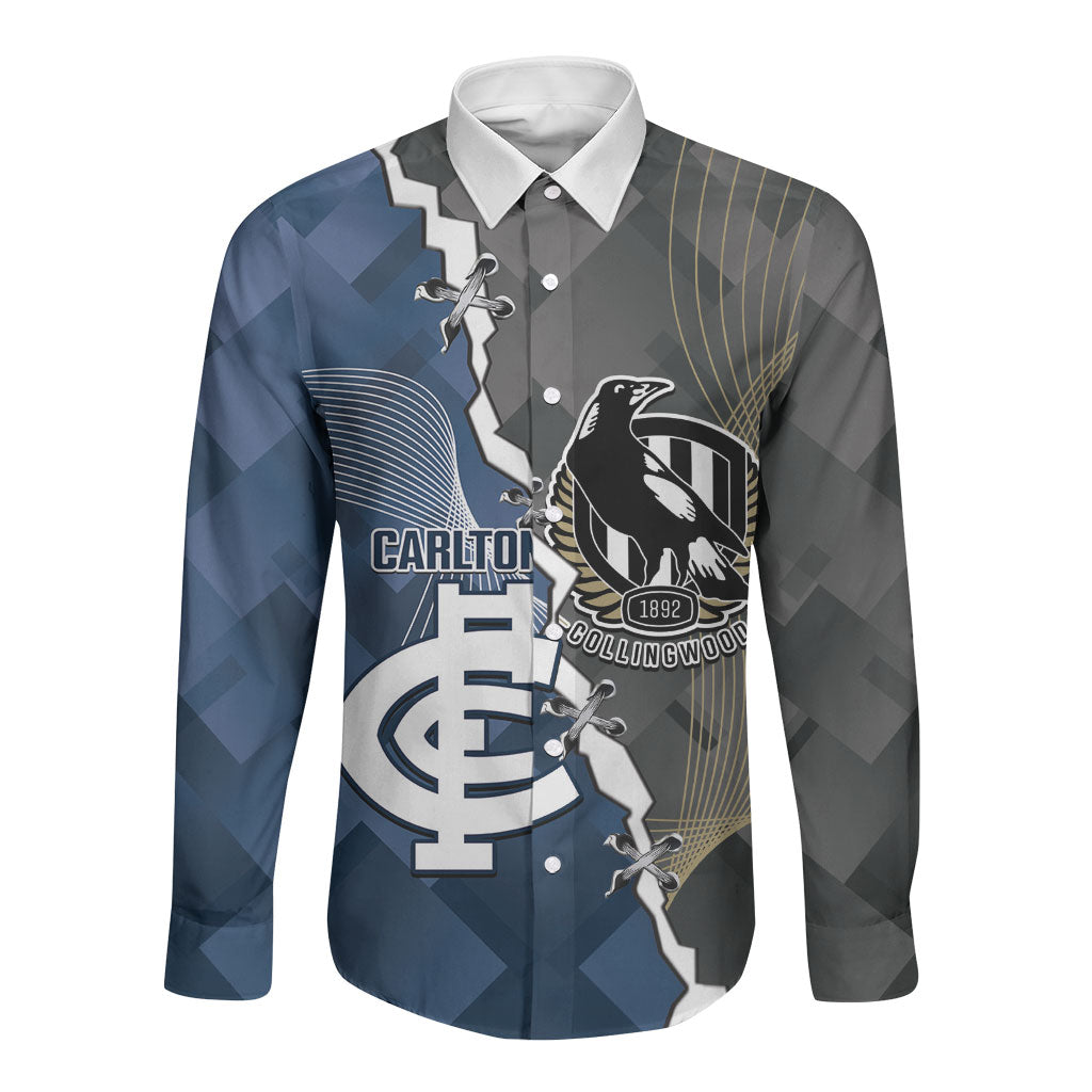 Carlton Collingwood Football Personalised Long Sleeve Button Shirt Blues Magpies Together Dynamic Style